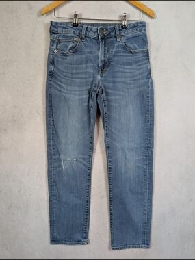 American Eagle Original Straight Jeans Mens 31x30 Flex Distressed Light Wash